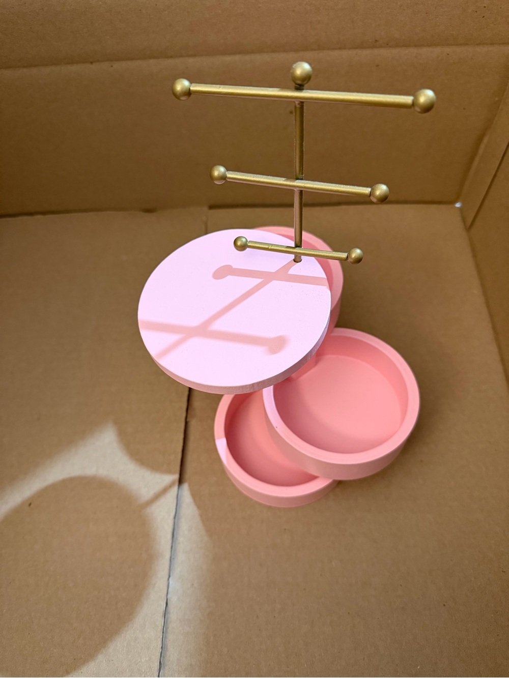 Pink Jewelry Organizer Stand with Gold Metal Tree